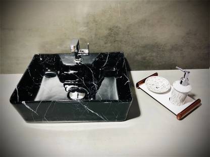 DELTA Premium Designer Black and Silver Ceramic Wash Basin(Tap-M25) (16*12*5)(Tap)(M25) Table Top Basin