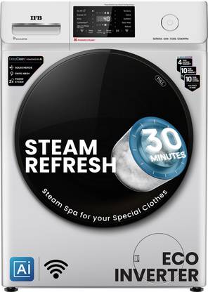 IFB 7 kg 5 Star with Steam Refresh program, 9 Swirl Wash, Eco Inverter, Powered by AI with Wifi Fully Automatic Front Load Washing Machine with In-built Heater Silver
