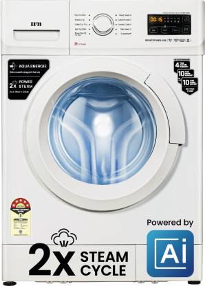 IFB 8 kg Powered by AI, 5 Star, 4 years Comprehensive Warranty with 2x Steam Cycle Fully Automatic Front Load Washing Machine with In-built Heater White