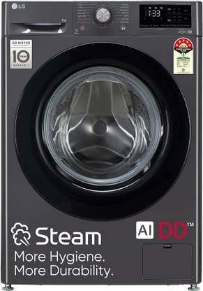 LG 8 kg 5 Star with AI Direct Drive Washer with Steam Fully Automatic Front Load Washing Machine with In-built Heater Black