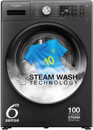 Whirlpool 8 kg 5 Star Inverter Steam Technology, 100+ Tough Stains, 6th Sense Soft Move, Supreme Care Fully Automatic Front Load Washing Machine with In-built Heater Grey