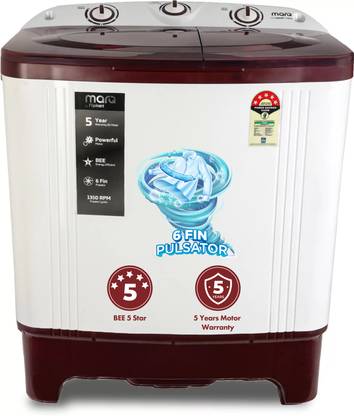 MarQ by Flipkart 6 kg 5 Star Rating Semi Automatic Top Load Washing Machine White, Maroon