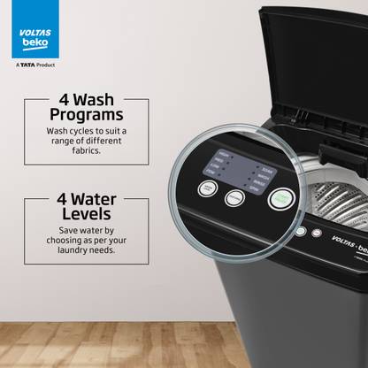 Voltas Beko 7 kg Fully Automatic Top Load Washing Machine Black, Grey