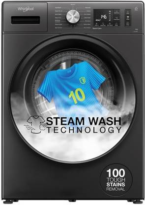 Whirlpool 8 kg 5 Star Inverter Steam Technology, 100+ Tough Stains, 6th Sense Soft Move Fully Automatic Front Load Washing Machine with In-built Heater Grey