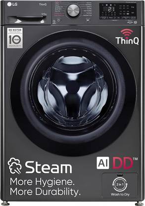 [For HDFC Bank Credit Card EMI ] LG 9/5 kg Washer with Dryer Front Load Washer Dryer with AI Direct Drive Technology, Wi-Fi Enabled , Steam remove allergen & Turbo Wash Ready to Wear Clothes with In-built Heater Black  (FHD0905SWM)