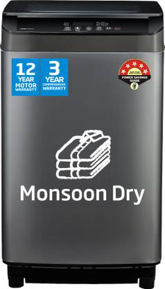 Voltas Beko by A Tata Product 8 kg with Double waterfall, Monsoon dry and Waterproof IPX4 panel Fully Automatic Top Load Washing Machine Grey