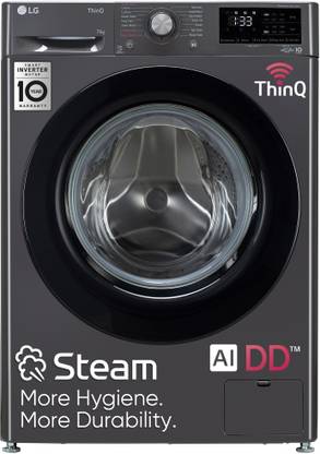 LG 7 kg AI Direct Drive Technology Fully Automatic Front Load Washing Machine with In-built Heater Black, Grey