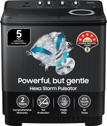 Samsung 9.5 kg 5 star,Air Turbo Drying Semi Automatic Top Load Washing Machine Black, Grey