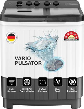 BOSCH 8 kg 5 Star with Vario Pulsator, Stain Scrubber & 1360 High RPM Spin Motor Semi Automatic Top Load Washing Machine Grey, White