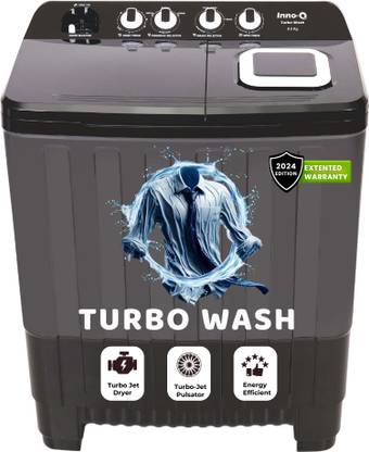 InnoQ 9 kg | Turbo Wash | Buzzer | Wheels | Turbo Jet Dryer | Magic Filter | Lint Filter Semi Automatic Top Load Washing Machine Grey