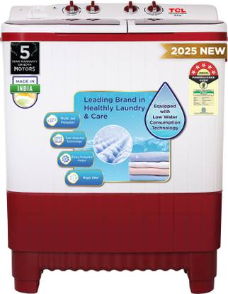TCL 10 kg 5 Star with Extra Powerful Motor, Magic Filter and Fast Dry Semi Automatic Top Load Washing Machine Red