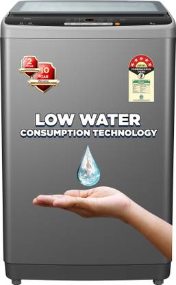 TCL 9.5 kg 8 Wash Program Magic Filter, Powerful Dispenser with Full Glass Damping Lid Fully Automatic Top Load Washing Machine Grey