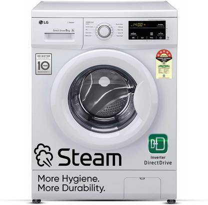 LG 8 kg 5 Star, Inverter Direct Drive Technology, 6 Motion, Steam Fully Automatic Front Load Washing Machine with In-built Heater White