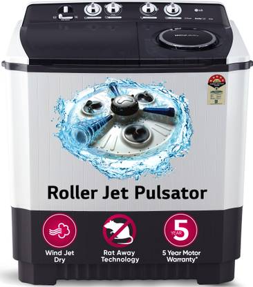 LG 10 kg with Roller Jet Pulsator, Soak and Smart Filter Semi Automatic Top Load Washing Machine Grey, White