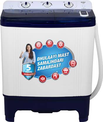 Intex 7 kg With Lint Filter, Buzzer, Castor Wheel with pad, Collar Scrubber ,Transparent Lid Semi Automatic Top Load Washing Machine Blue, White