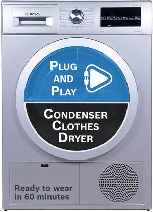 BOSCH 8 kg with 99.9% Dry Clothes Fully Automatic Condenser Tumble Dryer Dryer with In-built Heater Silver