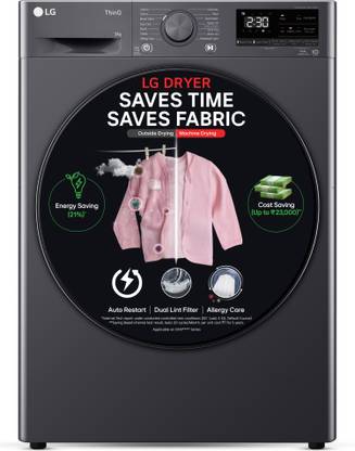 LG 9 Kg Dual Inverter Heat Pump, Wi-Fi, EcoHybrid, Allergy Care, Smart Pairing & Auto Cleaning Condenser Dryer Grey, Black