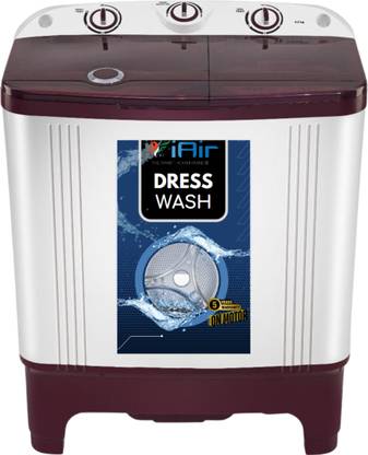 IAIR 6.5 kg Semi Automatic Top Load Washing Machine with In-built Heater Maroon, White