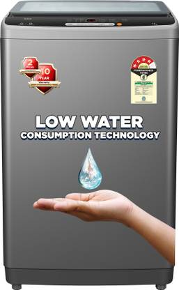 TCL 8.5 kg 8 Wash Program Magic Filter, Powerful Dispenser with Full Glass Damping Lid Fully Automatic Top Load Washing Machine Grey