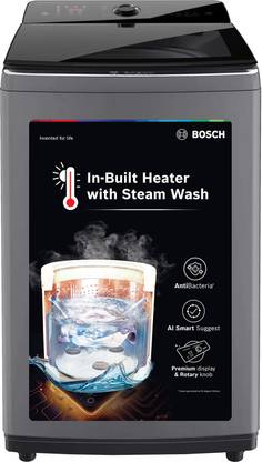 BOSCH 8 kg Fully Automatic Top Load Washing Machine with In-built Heater Black, Grey