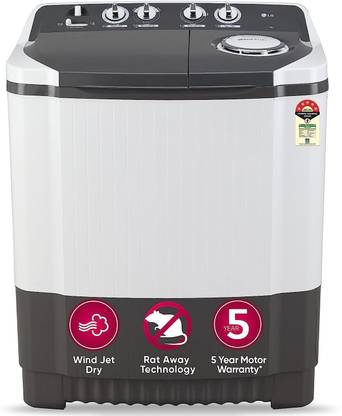 LG 7 kg 5 Star with Wind Jet Dry, Collar Scrubber and Rust Free Plastic Base Semi Automatic Top Load Washing Machine Grey, White