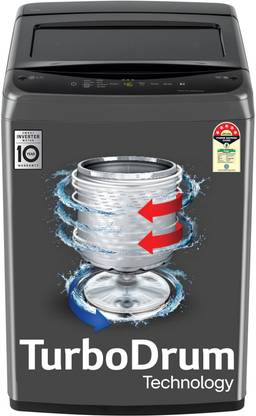LG 7 kg 5 Star, Smart Inverter Technology, TurboDrum, Smart Diagnosis with Soft Closing Door Fully Automatic Top Load Washing Machine Black