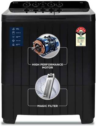 MOTOROLA 14 kg 5 star rating Midnight Series Soft closing Glass lid Semi Automatic Top Load Washing Machine Black
