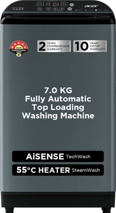 Acer 7 kg Fully Automatic Top Load Washing Machine with In-built Heater Grey