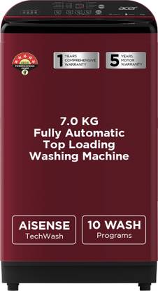 Acer 7 kg Fully Automatic Top Load Washing Machine Maroon