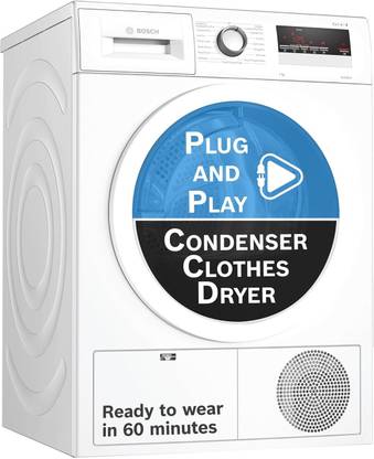 BOSCH 7 kg with 99.9% Dry Clothes Dryer with In-built Heater White