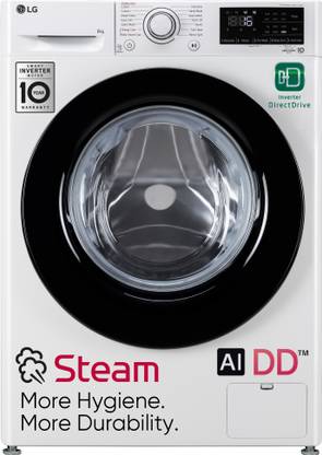 LG 8 kg AI Direct Drive Technology ,Steam Fully Automatic Front Load Washing Machine with In-built Heater Black, White