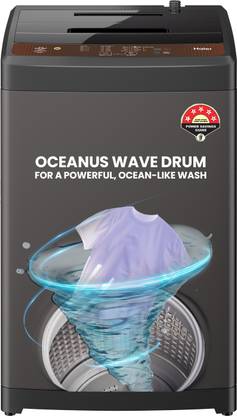 Haier 7 kg Powerful Oceanus Wave Drum, Smart Fuzzy Control, Balance Clean Pulsator, Custom Wash Cycles with 15 Mins Quick Wash, Magic Filter, Castor Wheels Fully Automatic Top Load Washing Machine Brown, Grey