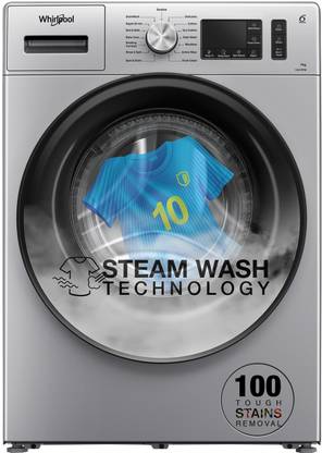Whirlpool 7 kg 5 Star Inverter 100+ Tough Stains, Steam Technology Fully Automatic Front Load Washing Machine with In-built Heater Silver