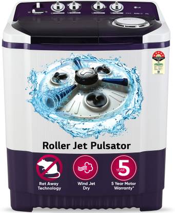 LG 8.5 kg White Roller Jet Pulsator, Soak and Dual Magic Filter and Magic Wheels Semi Automatic Top Load Washing Machine Purple, White