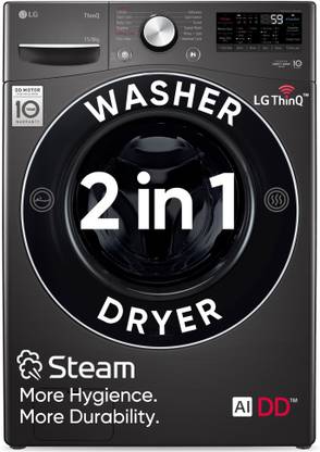 LG 15/8 kg Washer with Dryer Fully Automatic Front Load Washer Dryer with AI Direct Drive Technology, Wi-Fi Enabled, Allergy Removal with Steam & Turbo Wash Ready to Wear Clothes with In-built Heater Black