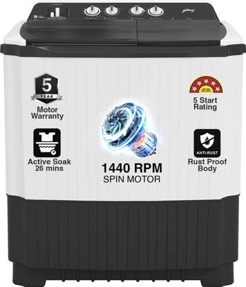 Godrej 12 kg AXIS 5 star with Hexa Roller Impeller Washing Machine Semi Automatic Top Load Grey, White
