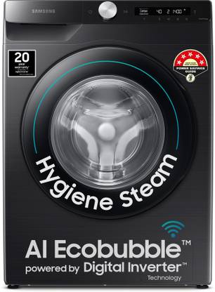 Samsung 8 kg 5 Star, AI Ecobubble, Wi-Fi, Hygiene Steam,Digital Inverter Fully Automatic Front Load Washing Machine with In-built Heater Black