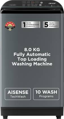 Acer 8 kg Fully Automatic Top Load Washing Machine Grey