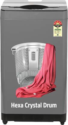 ONIDA 7.5 kg 5 Star With Hexa Crystal Drum Technology Fully Automatic Top Load Washing Machine Black, Grey
