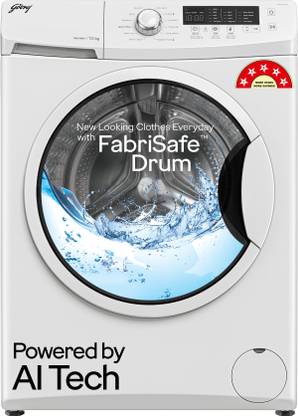 Godrej 7 kg FabriSafe Drum, AI Tech With Steam Wash Fully Automatic Front Load Washing Machine with In-built Heater White