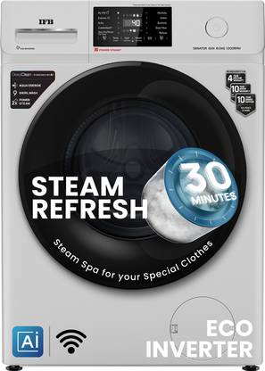 IFB 8 kg 5 Star with Steam Refresh program, 9 Swirl Wash, Eco Inverter, Touch Panel with AI Fully Automatic Front Load Washing Machine with In-built Heater White