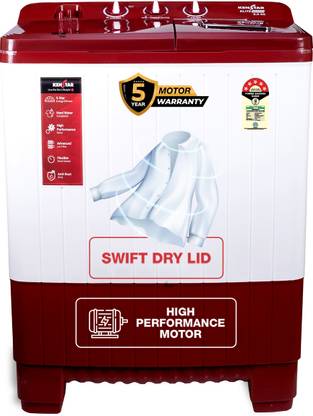 Kenstar 8.5 Kg Swift Dry Lid Semi Automatic Top Load Washing Machine White, Red