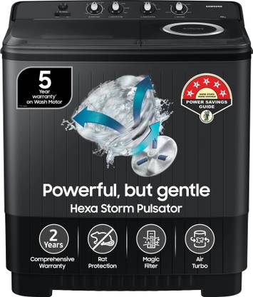 Samsung 9.5 kg 5 star,Air Turbo Drying Semi Automatic Top Load Washing Machine Black, Grey