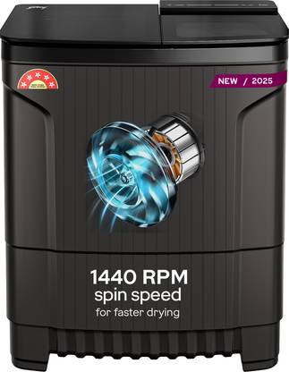 Godrej 8.5 kg 5 Star With Soft Shut Wash Lid, Tri-Roto Scrub Pulsator Semi Automatic Top Load Washing Machine Grey, Black