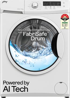 Godrej 7 kg FabriSafe Drum, AI Tech With Steam Wash Fully Automatic Front Load Washing Machine with In-built Heater White