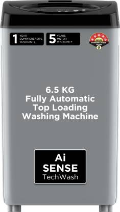 Acer 6.5 kg Quad Wash Series with AiSense, 5 Star Rating, AutoBalance, Hex-Fin Jet Pulsator, SwirlWash Tub, Fully Automatic Top Load Washing Machine Black, Grey