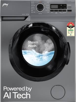 Godrej 6 kg 5 Star, AI Tech, Steam Wash Fully Automatic Front Load Washing Machine with In-built Heater Grey