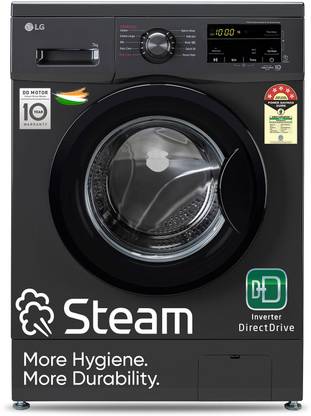 [For ICICI Bank Credit Card] LG 7 kg 5 Star with Steam, Inverter Direct Drive Technology, 6 Motion DD, Touch Panel and 1200 RPM Fully Automatic Front Load Washing Machine with In-built Heater Black, Grey  (FHM1207SDM)
