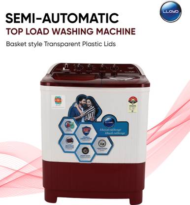 Lloyd by Havells 8.5 kg Washbasin Design Lids, 1300 RPM, Soak Function, 4 Wash Programs, Memory Back-up, Magic Filter Semi Automatic Top Load Washing Machine Red, White