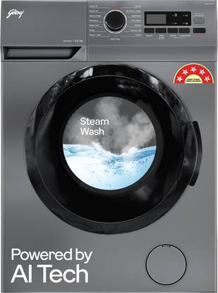 Godrej 6 kg 5 Star, AI Tech, Steam Wash Fully Automatic Front Load Washing Machine with In-built Heater Grey